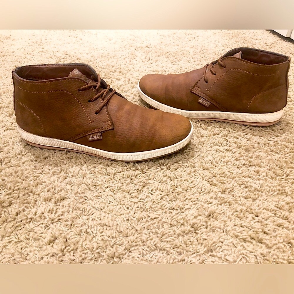 🟫BASS Brown Camel Chukka Lace-Up Ankle Boots Cushioned Shoes (w/White Trim)